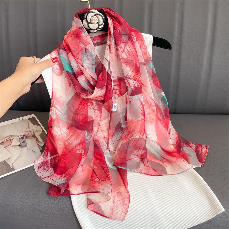 Luxury Brand Women Beach Scarf Georgette Silk Shawls Design Print Headband Female Summer Headband Wraps Sunscreen Hijab 2023
