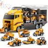 Children's Toy Set with Large Vehicle And 6 Small Cars - Engineering And Fire Truck Toys Combination for Kids