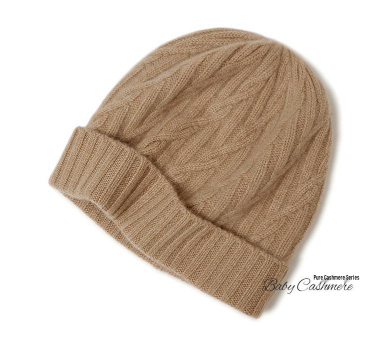 Women's Pure Cashmere Cable Knit Beanie - Warm, Windproof with Ear Protection for Autumn/Winter