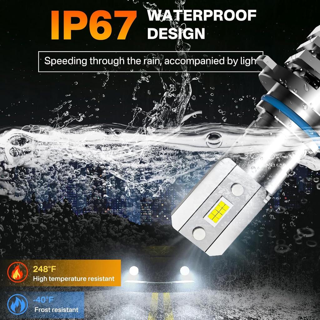 RCJ Fog Weather Light Bulbs, 9006/HB4 Bulbs 6000K Cool White With Cooling Fan, Plug-N-Play, Pack Of 2