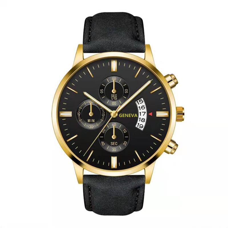 Men'S Fake Three-Eye Belt Calendar Casual Fashion Business Quartz Belt Watch One Piece Delivery