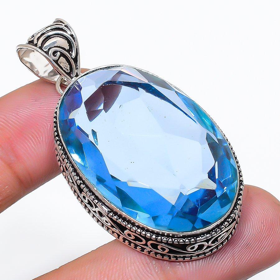Natural London Blue Topaz Gemstone 925 Sterling Silver Pendant 2.17 AP-14331