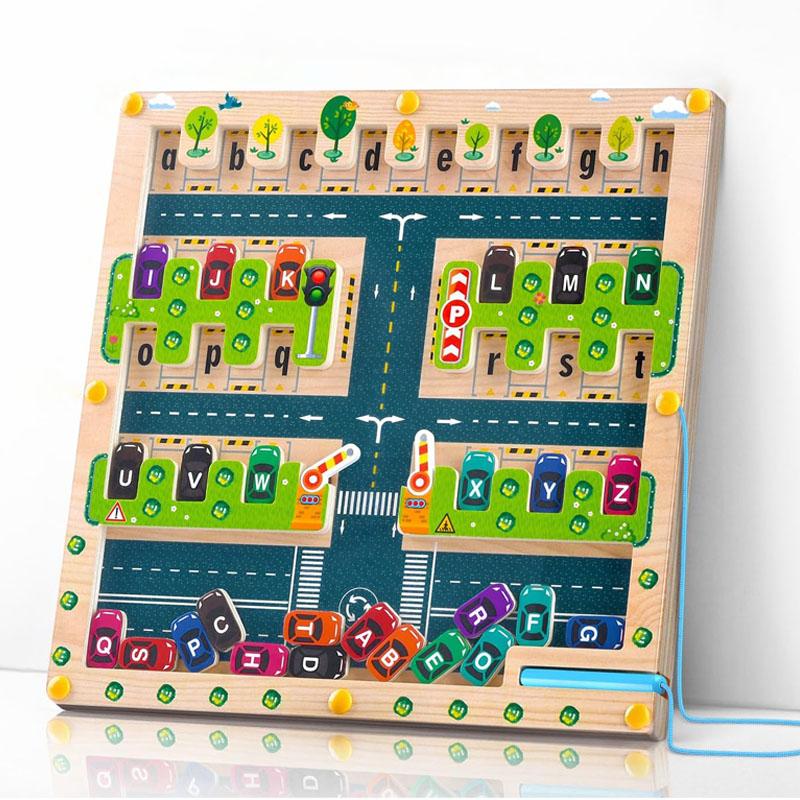Toys Magnetic Alphabet Maze Letter Puzzle Montessori Motor Skills Wooden Learning Letter Board Sensory Activities for Toddlers