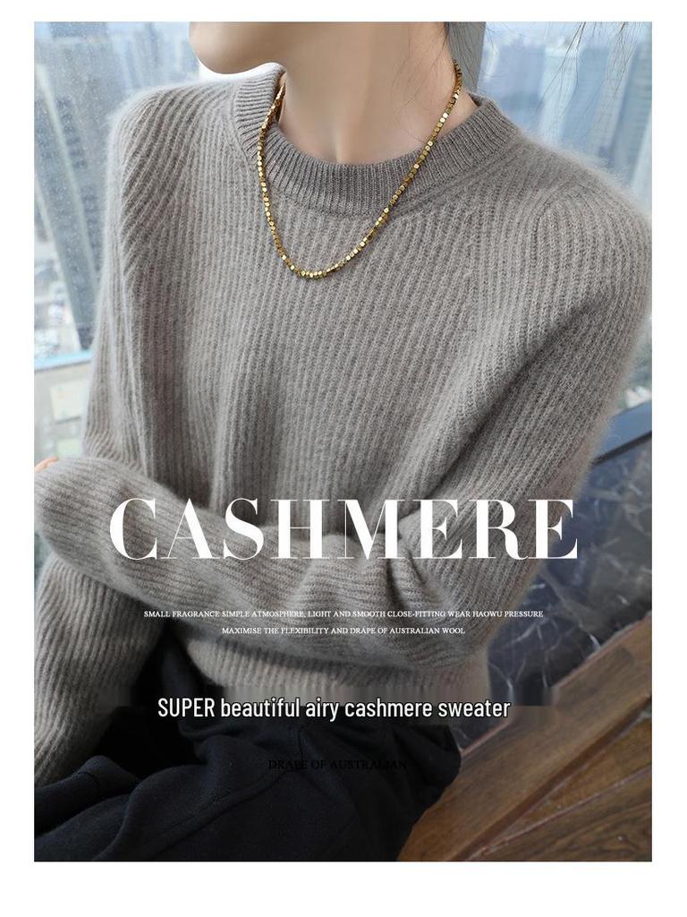 Women's Thickened Cashmere Sweater - Loose Fit, Round Neck, Long-Sleeved, Knitted Base Shirt for Autumn/Winter Fashion