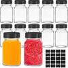 Glass Shot Bottles with Lids, 12 Pack 2oz Ginger Shot Bottles with Labels, Leakproof Wide Mouth Small Glass Jars with Lids for Juice, Ginger, Spices