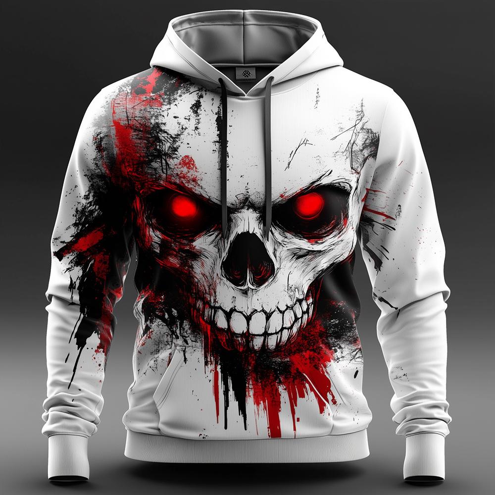 New Trend Skull Tie-dye Hoodie Autumn And Winter Street Hip-hop Style Personality Sweatshirt Men's Super Loose Casual Pullover