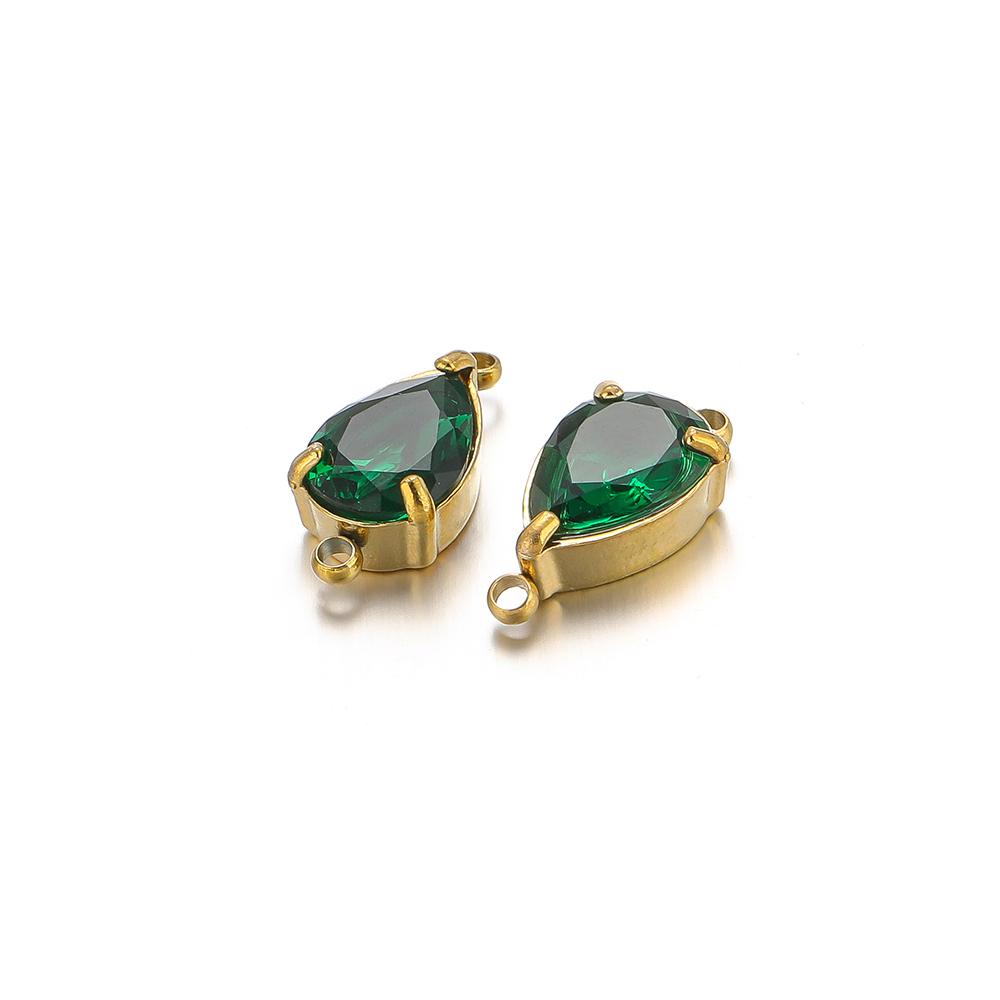 5pcs Stainless Steel Drop Shape Green Zircon Charms Pendants for DIY Jewelry Findings Necklace Beacelet Earrings Making Supplies