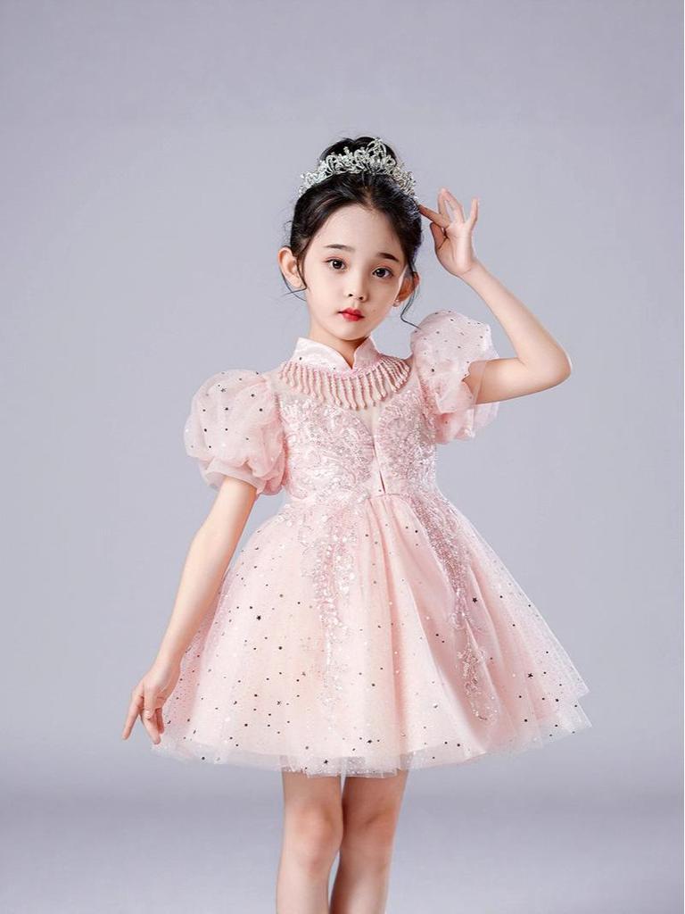 Girls' High-End Puffy Tulle Princess Dress - Chinese Style, Perfect for Weddings, Birthdays, or Performances