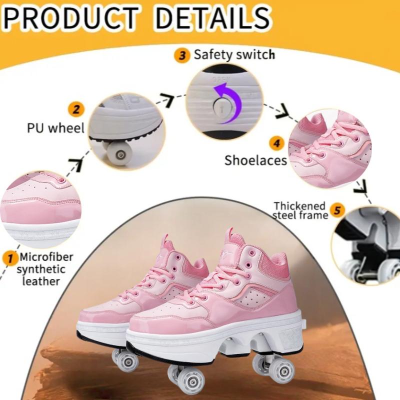 Kids Roller Skate Shoes Parkour Boys Girls 4 Wheels Detachable Casual Running Fashion Deformation Outdoor Skating Shoes