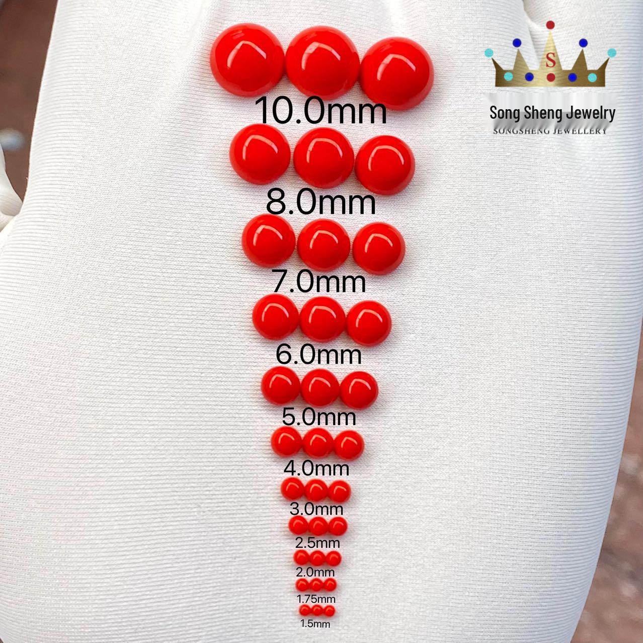 Synthetic Red Coral Nanometer Egg-Shaped Flat Surface Loose Stone for Jewelry Making 1.5mm Round