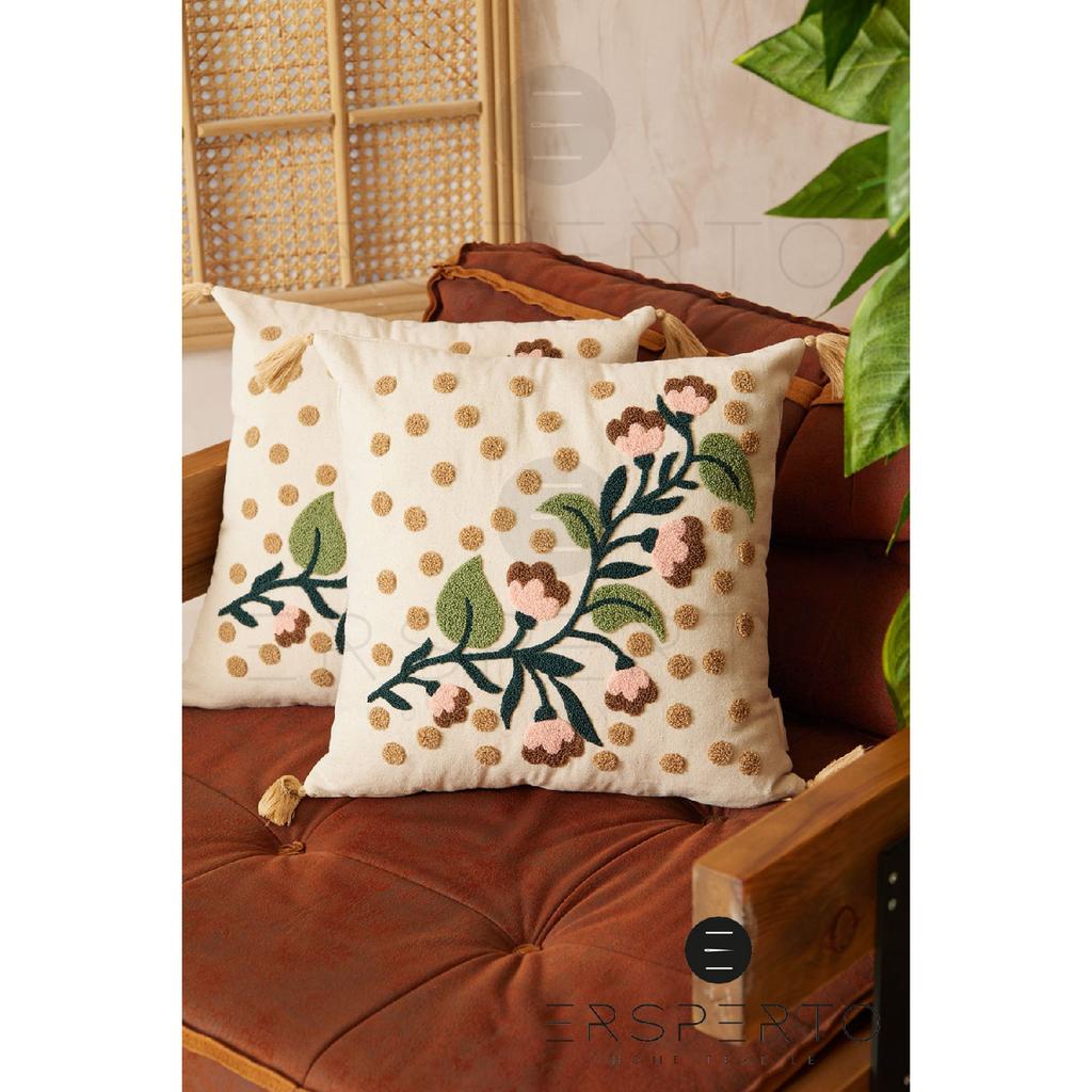 Flower Tassel Linen Decorative Throw Pillow Cover Pillow Case 1 Piece 43x43cm