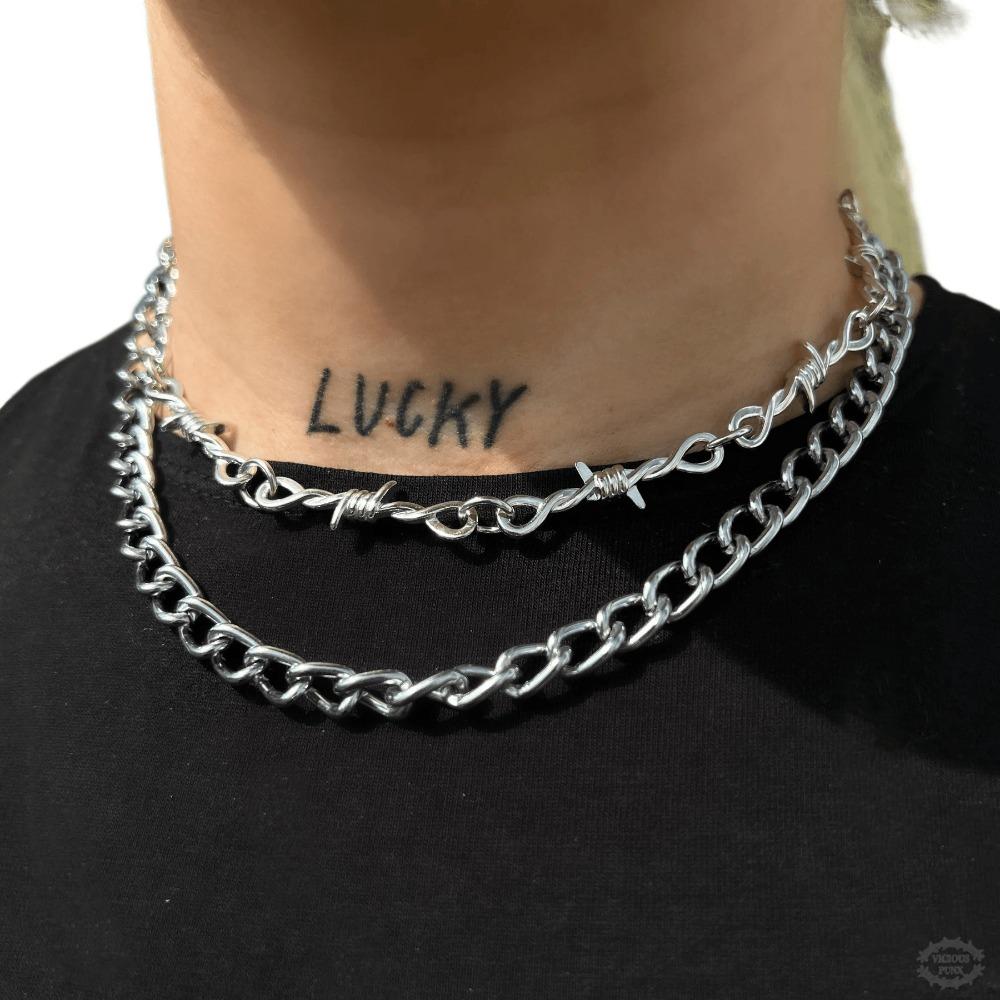 Hip-hop Personality Silver Tone Barbed Wire Thorn Chain Double-layer Choker Necklace for Men Women Jewelry Streetwear Accessory