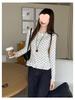 Women's Slim Fit Long Sleeve T-Shirt with White Polka Dot Lace, Round Neck, and Plus Velvet for Autumn/Winter