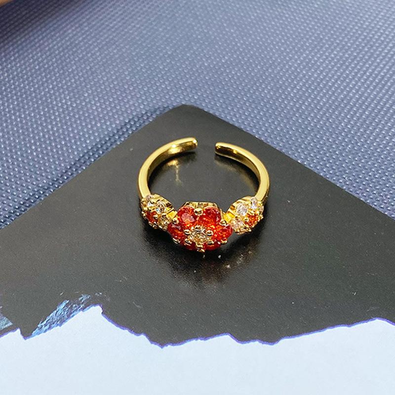 Medieval Court Style Retro Orange Red Full Diamond Zircon Ring Women'S Light Luxury Advanced Sense Index Finger Ring