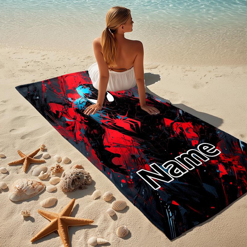 Custom Name S-Spide M-Man Flight Stylish Digital Printing Beach Towel Quick‑Drying Absorbent Blanket for Beach Pool Gym Travel