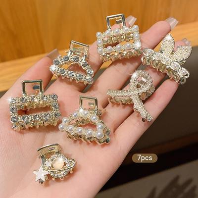 7 Korean Alloy Rhinestone Hair Claws Sparkling Hair Accessories Suitable for Daily Use Hair Clips