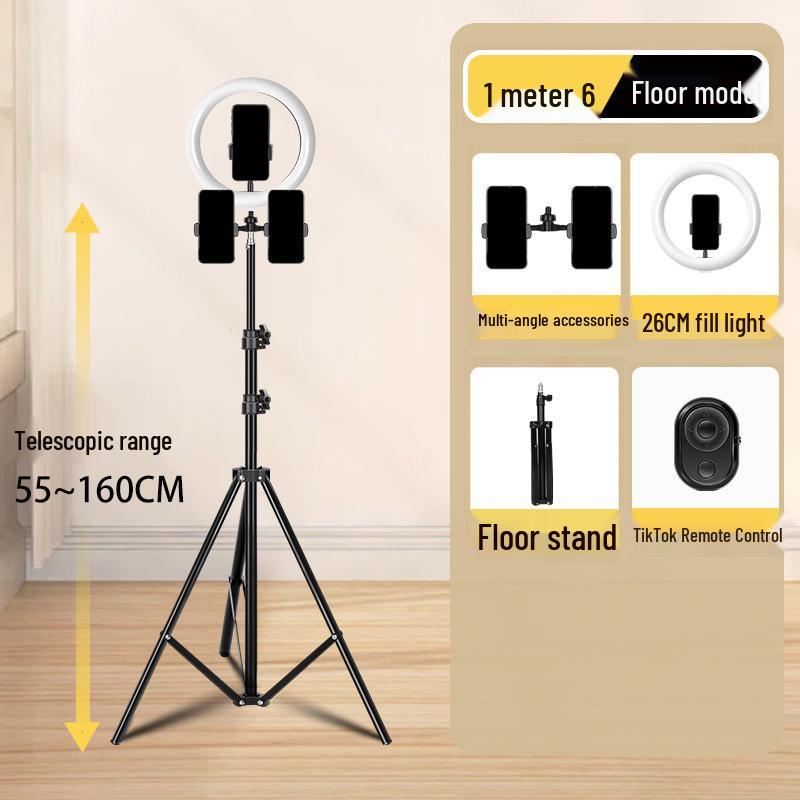 Dual-Position Live Streaming Tripod with Fill Light for Video Recording