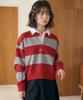 The Green Lab Striped Rugby Collar Sweatshirt [Crop Fit, Melange Red]