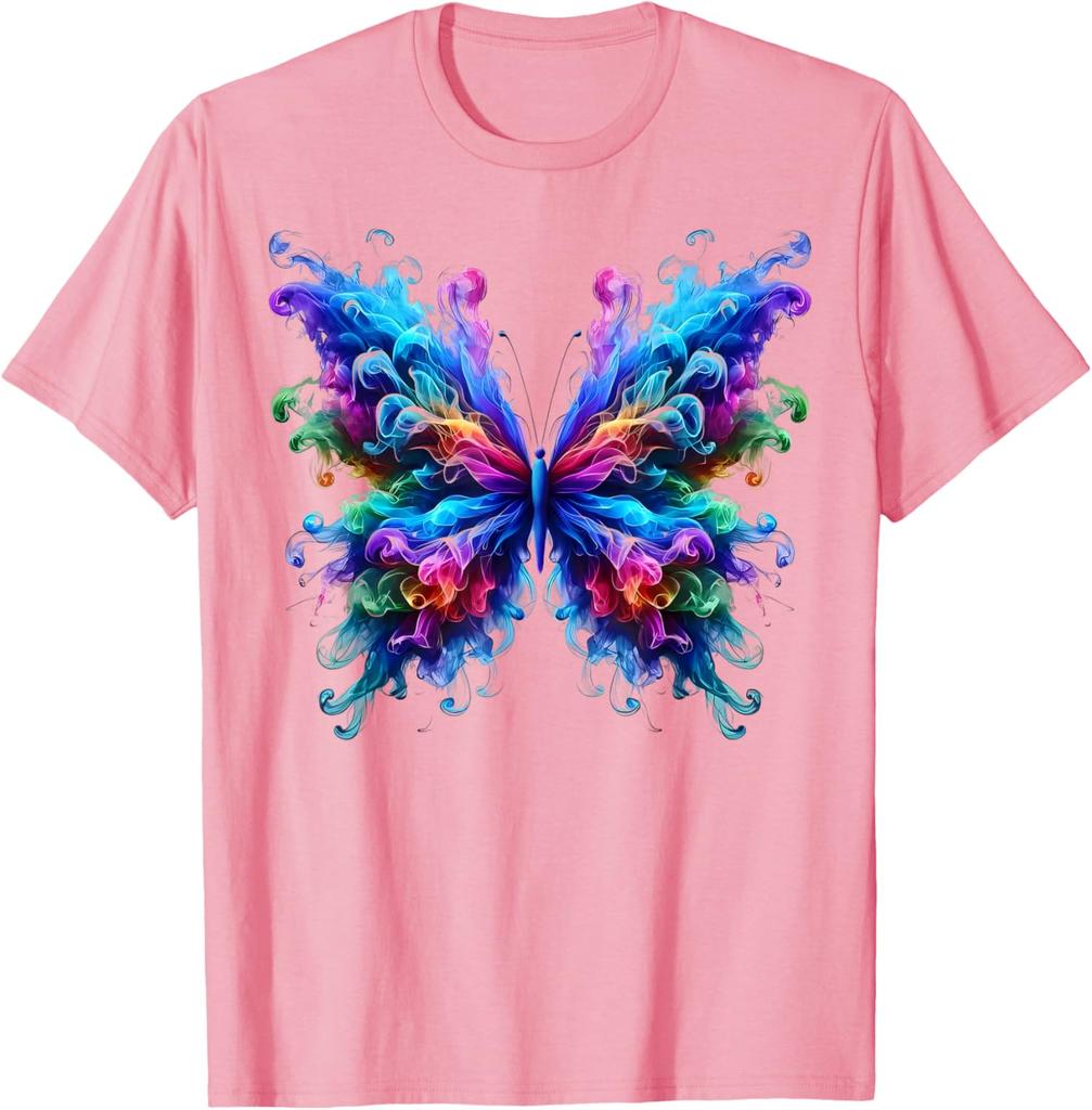 Vibrant Smoke Butterfly Graphic Tee Men's Breathable Crewneck Casual Trip T-Shirt