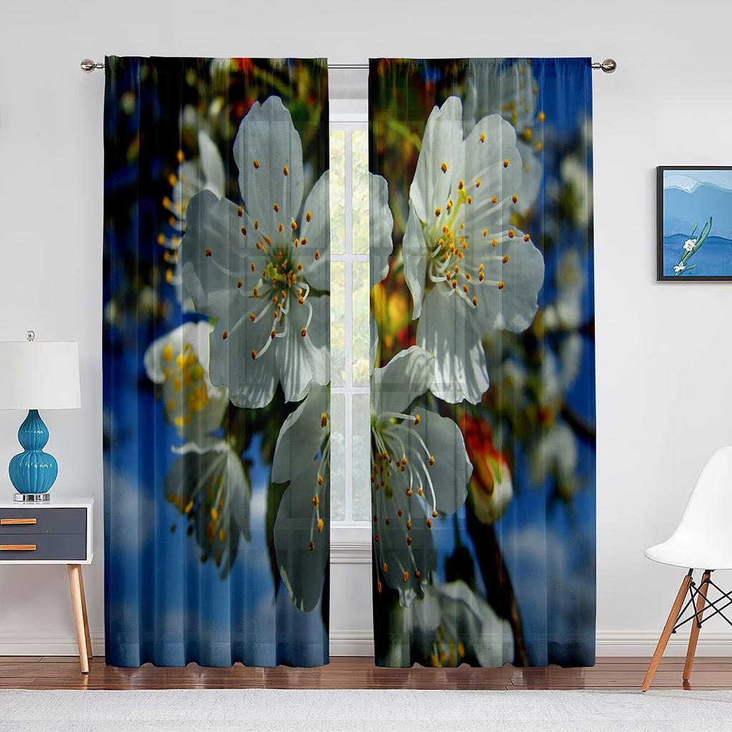 Vår Vackra Vita Blommor Blommig Skir Voile Gardiner för Sovrum Vardagsrum Kök Dekor Chiffong Tyll Fönstergardin