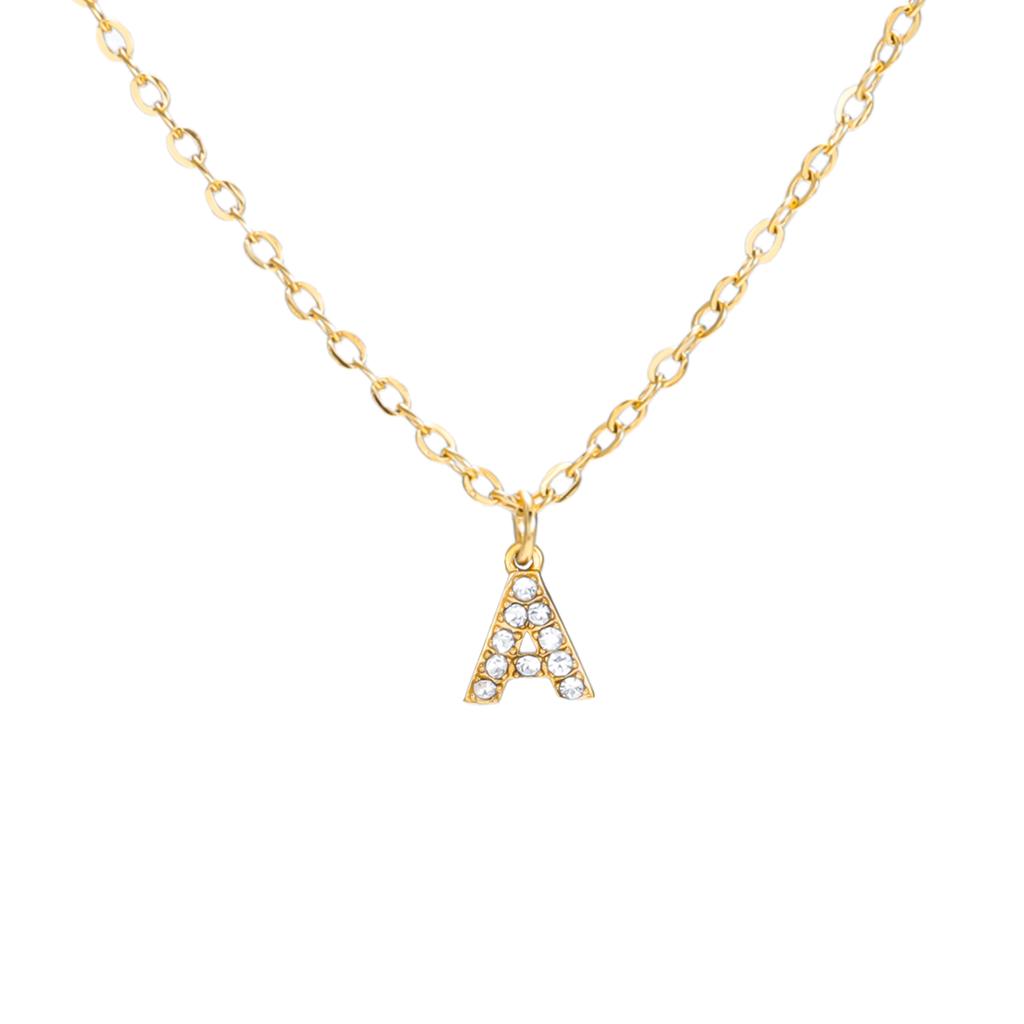 A-Z Initial Letter Pendant Necklace Gold Color Stainless Steel Clear Zircon Women Trendy Choker Minimalist Alphabet Jewelry Gift