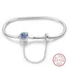 Bracciale Argento 925 Originale 17-20CM Stella Luna Sole Quadrifoglio Zircone Verde Bracciali Adatti Fai da Te Ciondoli Gioielli Compleanno Regali