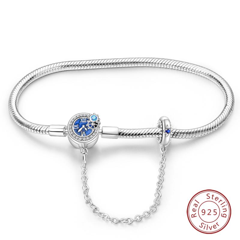 Bracciale Argento 925 Originale 17-20CM Stella Luna Sole Quadrifoglio Zircone Verde Bracciali Adatti Fai da Te Ciondoli Gioielli Compleanno Regali