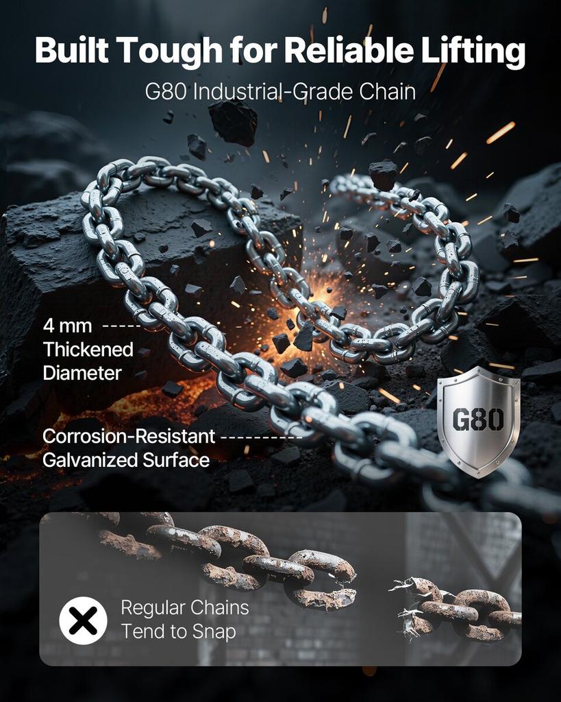 Manual Lever Chain Hoist, 1/4T 250KG Capacity Heavy Duty Come Along, 3M Lift G80 Alloy Steel Chain With Dual Pawl Mechanical Brake, 360° Rotating