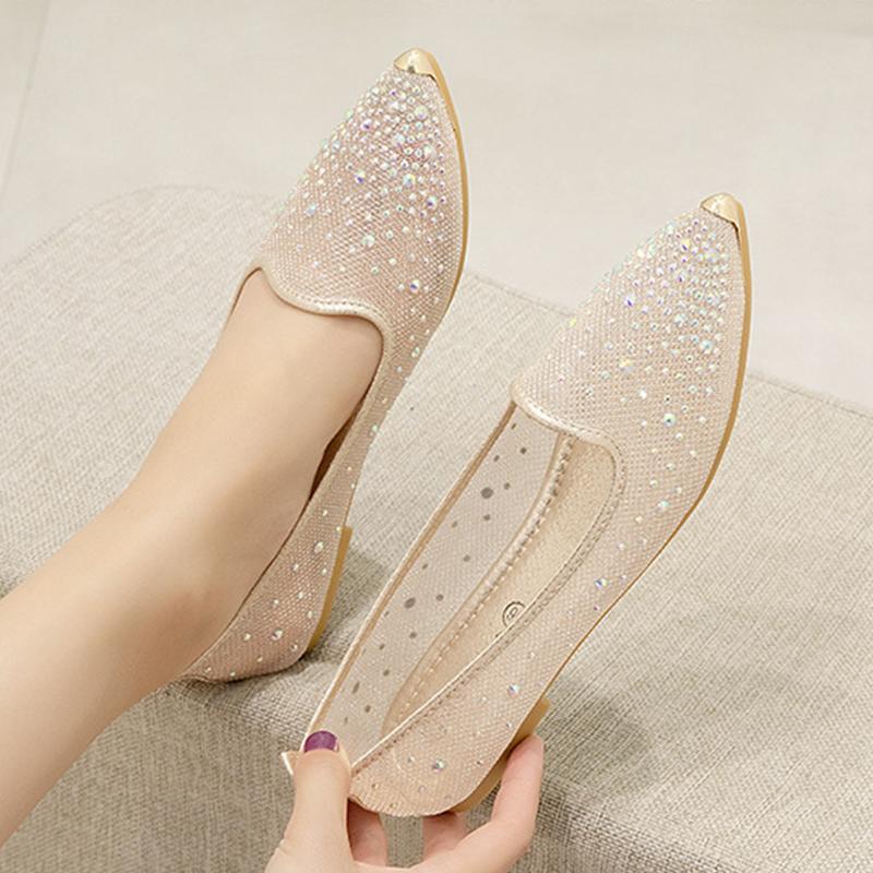 

Модные хрустальные дышащие сетчатые металлические балетки с острым носком женские сказочные слипоны со стразами мокасины туфли женские zapatos de mujer2025 5 шампанского