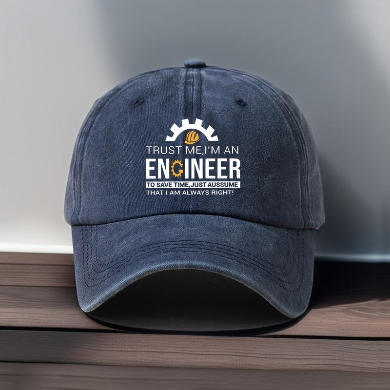 Woven Fabric1pc Baseball Cap  Funny Engineer Hat with Trust Me Iaposm an Engineer Slogan Dark BlueContrast Text