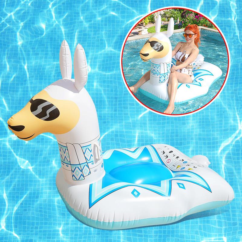 New Inflatable Floating Row Adult Water Mount Hippopotamus Lounge Chair Animal Alpaca Hammock Floating Row Handle Swimming Ring Quality