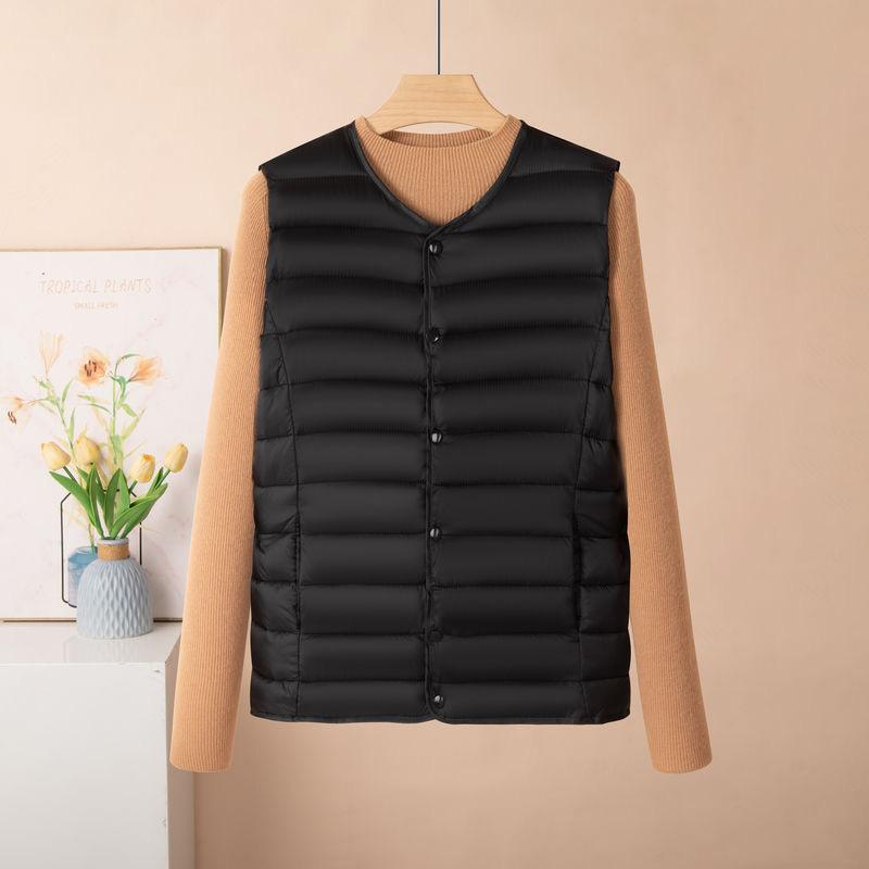 New women's vest spring and winter down cotton vest women's light and thin collar close-fitting warm inside and outside vest