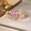 Luxury Female Pink Water Drop Zircon Stone Ring Dainty Rose Gold Wedding Jewelry For Women