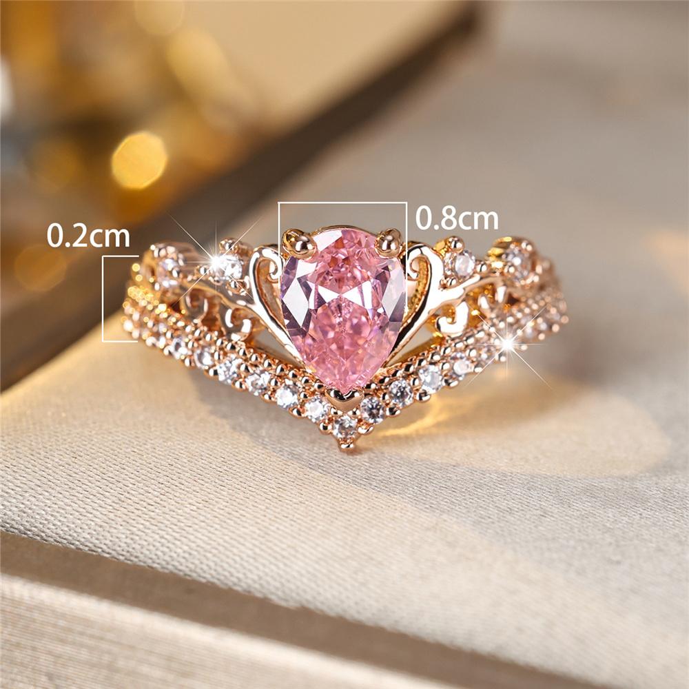 Luxury Female Pink Water Drop Zircon Stone Ring Dainty Rose Gold Wedding Jewelry For Women