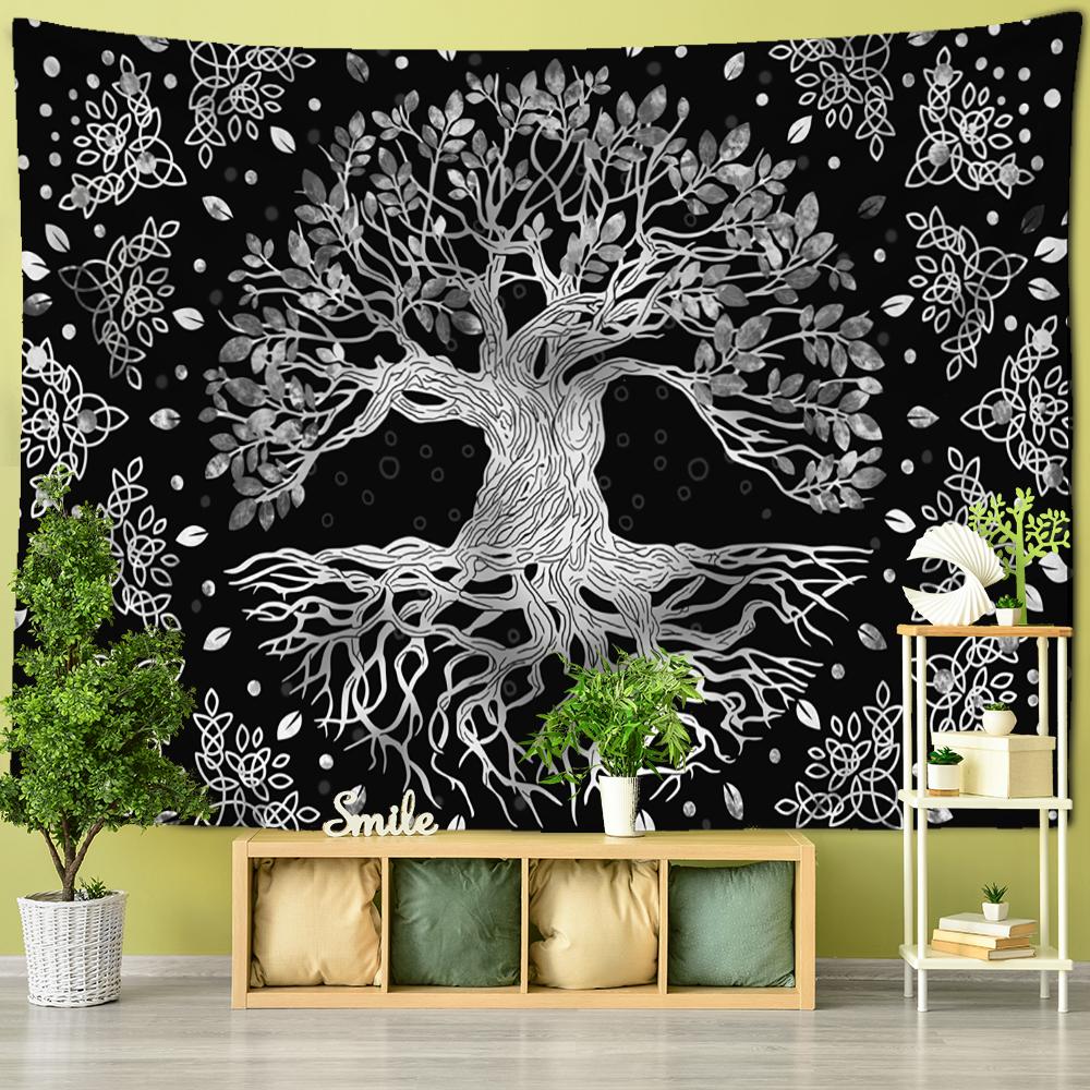 Green Mystical Tree of Life Tapestry Wall Hanging Psychedelic Witchcraft Tapiz Hippie Art Home Decor Background Cloth