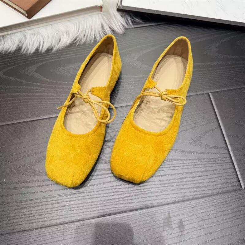 Dopamine flat bottom shallow mouth Mary Jane shoes autumn new square head lace-up single shoes women's skirt Doudou shoes