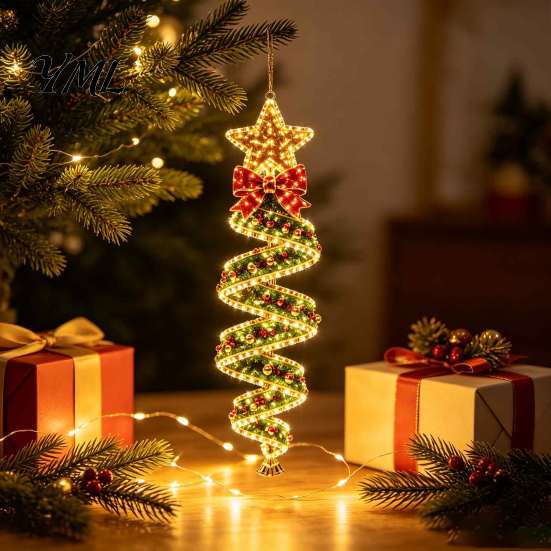 Weatherproof Polyester Holiday Lights Christmas Magic Spiral Hanging LED Light, Decoration with for Porch Entryway Doorway And Outdoor Decor