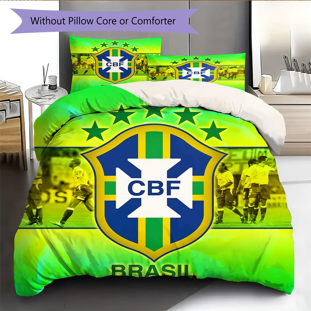 Brazil National Football Team Pattern Bedding Quilt Set Home Decoration Gift (1 * duvet cover + 2 * pillowcase without core)