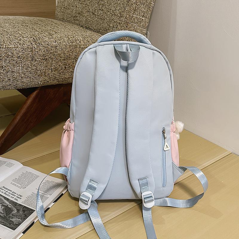 Plaid Backpack Junior High School Student Lightweight Schoolbag Color Block Large Capacity Backpack