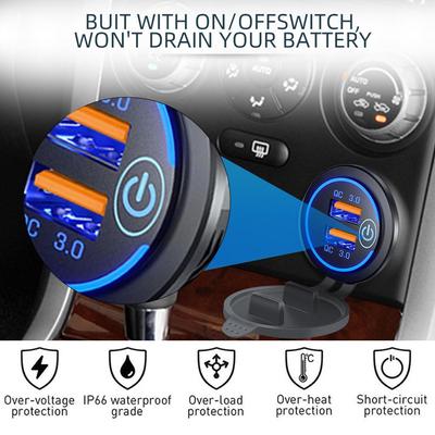 Quick Charge 3.0 Dual USB Schnellladegerät Buchse 12V/24V 3A QC3.0 Auto Boot Motorrad Telefon Ladegerät Steckdose mit Touch-Schalter Wasserdicht