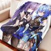 Cartoon Genshin Impact Keqing Flannel Blanket Cover Warmth Soft Anime Blanket Multifunctional Decor Home Universal Blankets