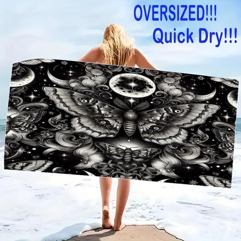 Butterfly Moon Sun Art Print Beach Towel, Large Soft Quick Dry Towel for Beach Camping Swimming