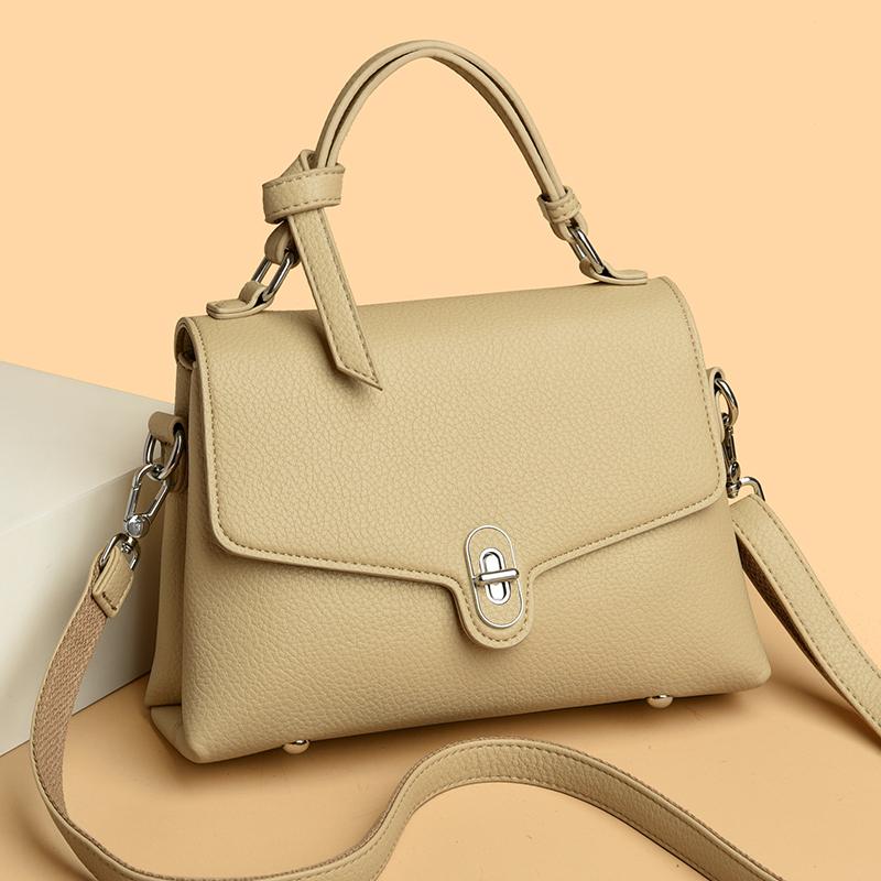 Women New Solid Color PU Leather Handbag Fashion Lock Design Large Capacity Shoulder Bag Lady Brand Crossbody Tote Messenger Bag