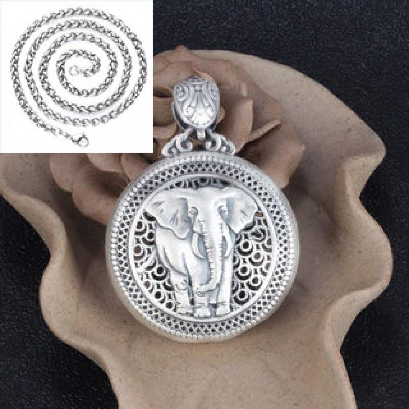 Copper Elephant Pendant Necklace Women Men Hollow Out Geometric Charm On Chain Boho Style Statement Jewelry