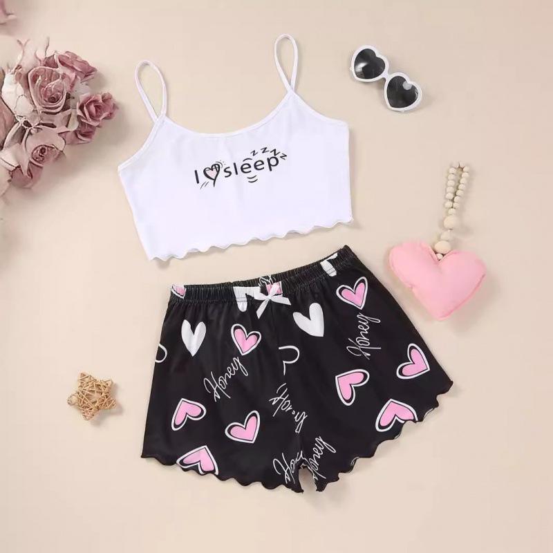 European and American Sleeveless Tank Top & Shorts Two-Piece Pajama Set for Women