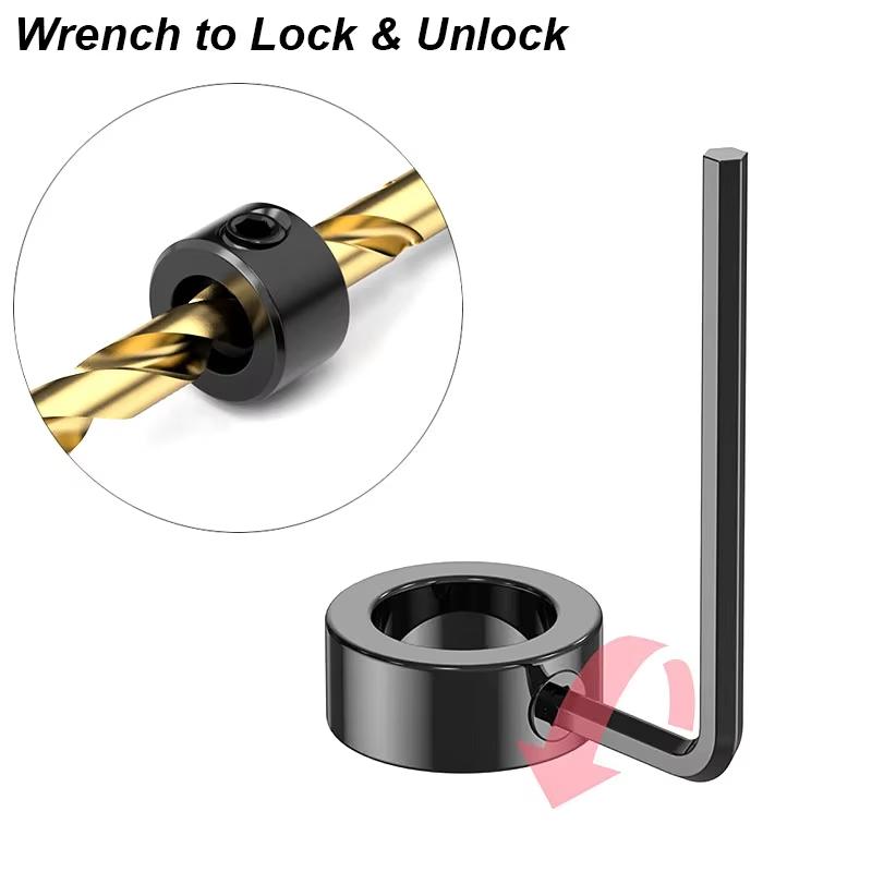 Drill Stoper Collar Set Stop Bit Ring Shaft Limit Metric Lock Steel Press Depth Ajustable Positioner Hole Guide Woodwork Tool