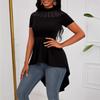 Women's Sexy Round Neck Shoulder Perspective Spice Girl Irregular Hem Short Sleeve Top