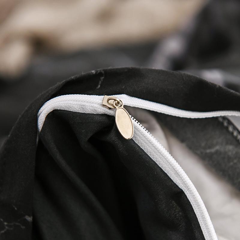 Marble Pattern Solid Color Bedding Set - Duvet Cover & Bedsheet, 3 or 4 Pieces