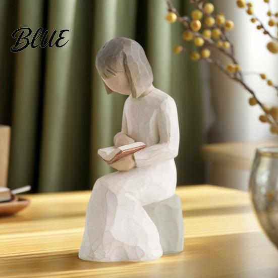 Warm Texture Sculpture Angel Reading Book Statue, Resin Desk Decor for Lovers, Literary Girl Ornament Young Figurine Bookshelf, Healing Atmosphere