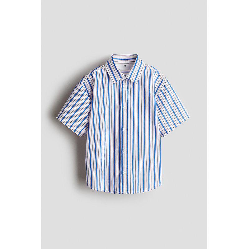 

HM Детская одежда Рубашка для мальчиков 2025 Лето Новое поступление Хлопок Поплин Свободный отложной воротник Повседневная рубашка с коротким рукавом 1280452